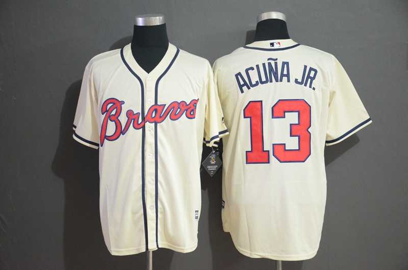Braves 13 Ronald Acuna Jr. Cream Cool Base Jersey,We sell and wholesale Braves 13 Ronald Acuna Jr. Cream Cool Base Jersey on line form chian!